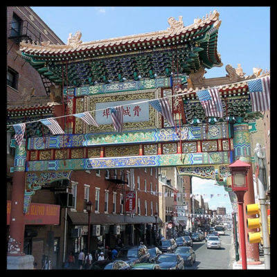 The Friendship Gate, produced by artisans in Chinatown’s “sister city” of Tianijn, China in 1983, was installed at the intersection of Tenth and Arch Street in 1984. Photo by James Yee taken Monday, July 24, 2017.